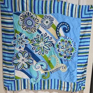 Trevisan S.R.L Venezia Vintage Blue & Green Floral Striped Silk scarf,From Italy
